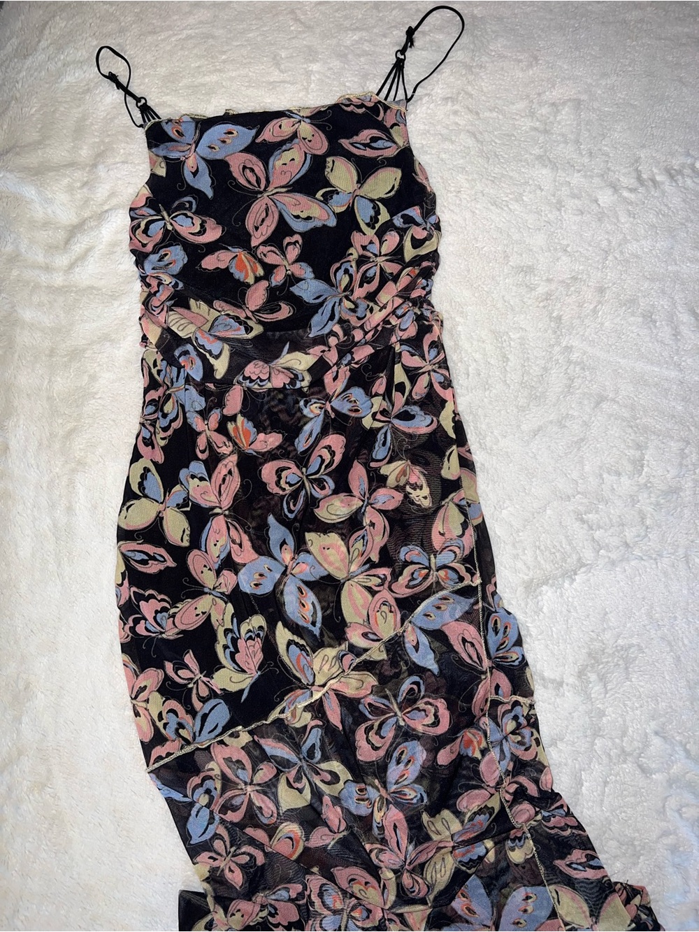 Urban Outfitters Black Maxi Slip Dress with Pastel Butterfly Floral Print